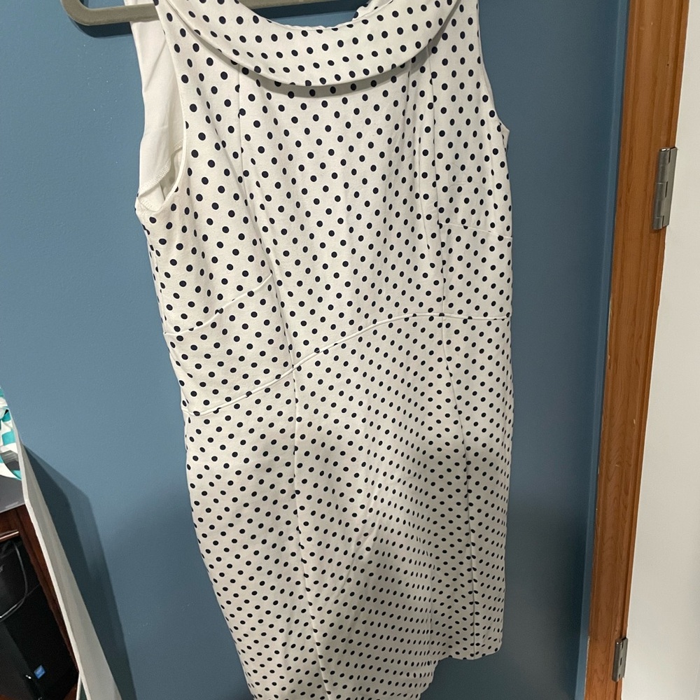Lands' End White and Black Polka Dot Midi Dress